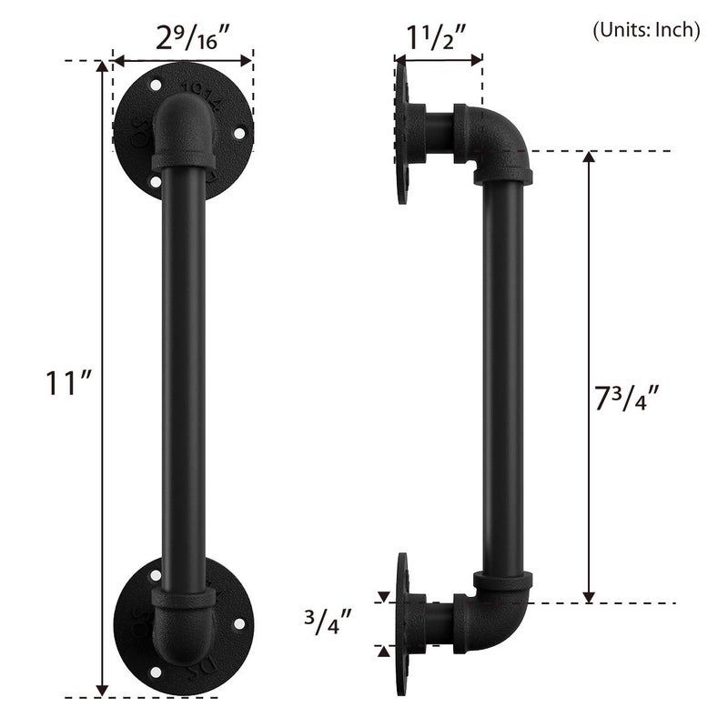 SMARTSTANDARD 11â€ Pipe Barn Door Handle, Black Rustic Industrial Grab Bar, Towel Bar, Handrail and Pull for Stairs, Gate, Garage - Image 3